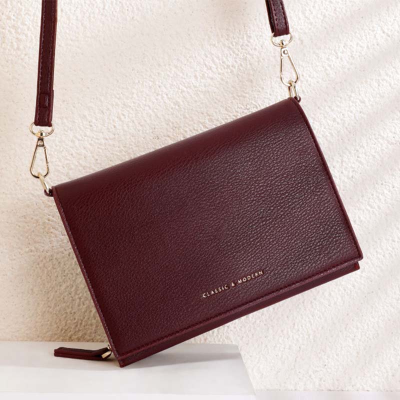 Handytasche mit drei Fächern für Damen, große horizontale Umhängetasche