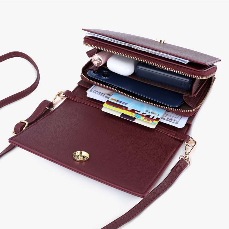 Handytasche mit drei Fächern für Damen, große horizontale Umhängetasche