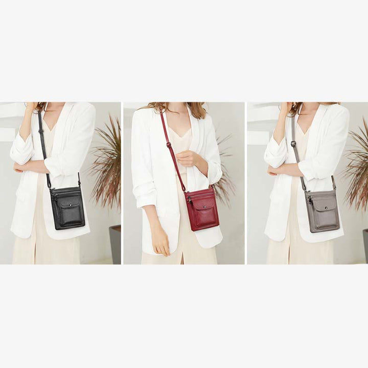 Handytasche mit mehreren Taschen für Damen aus echtem Leder