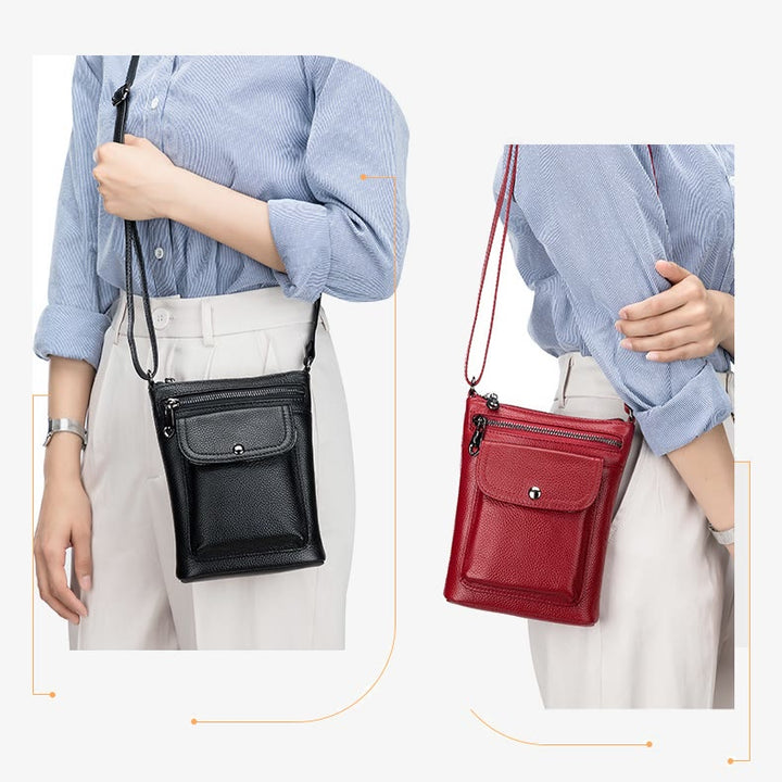 Handytasche mit mehreren Taschen für Damen aus echtem Leder