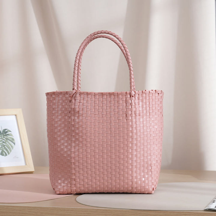 Einfarbige Strohtasche für Damen, Urlaubs-/Strandhandtasche - Rosa - Groß - image 10