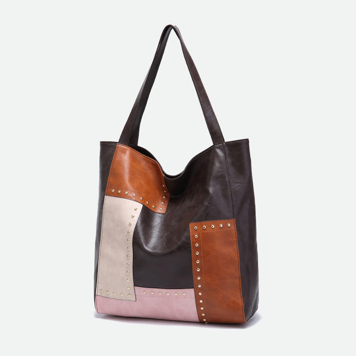 Retro-Tragetasche für Damen, große Kapazität, Spleißleder, Handtasche, Schultertasche