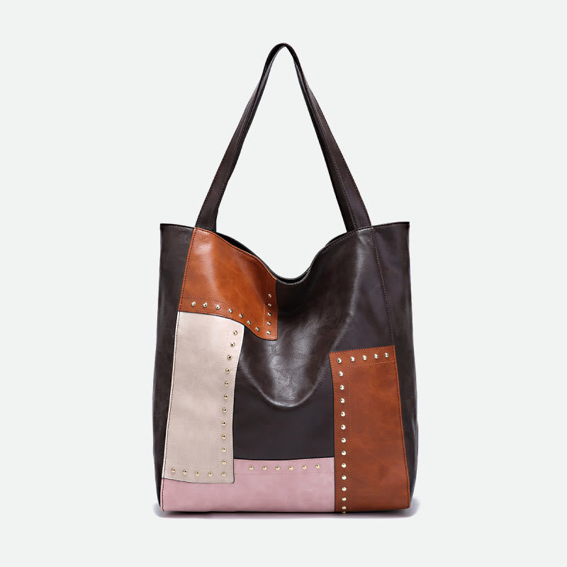 Retro-Tragetasche für Damen, große Kapazität, Spleißleder, Handtasche, Schultertasche