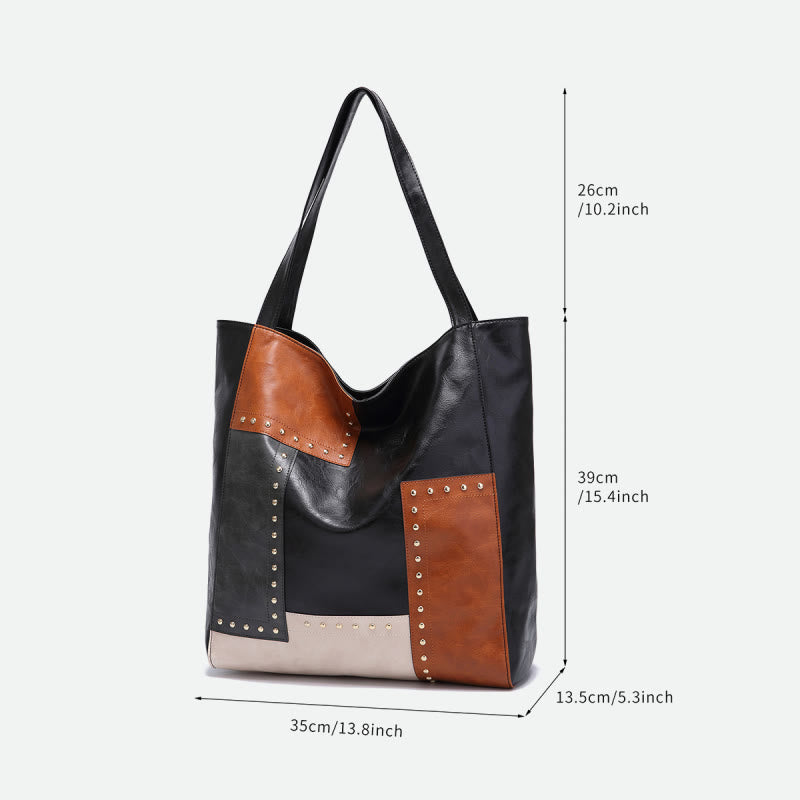Retro-Tragetasche für Damen, große Kapazität, Spleißleder, Handtasche, Schultertasche
