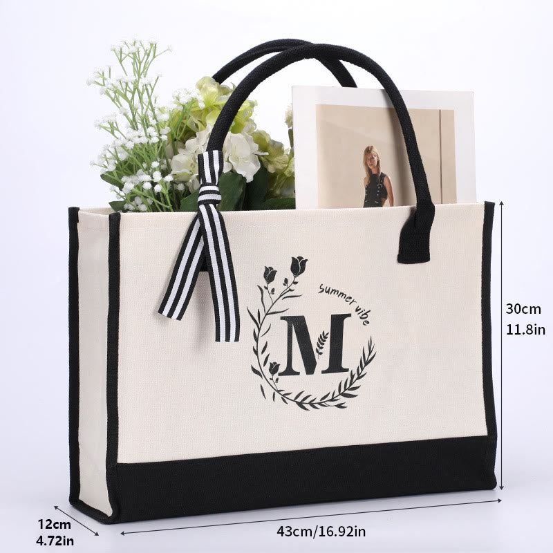 Personalisierte Einkaufstasche aus Canvas mit Blumenmuster und Initialen