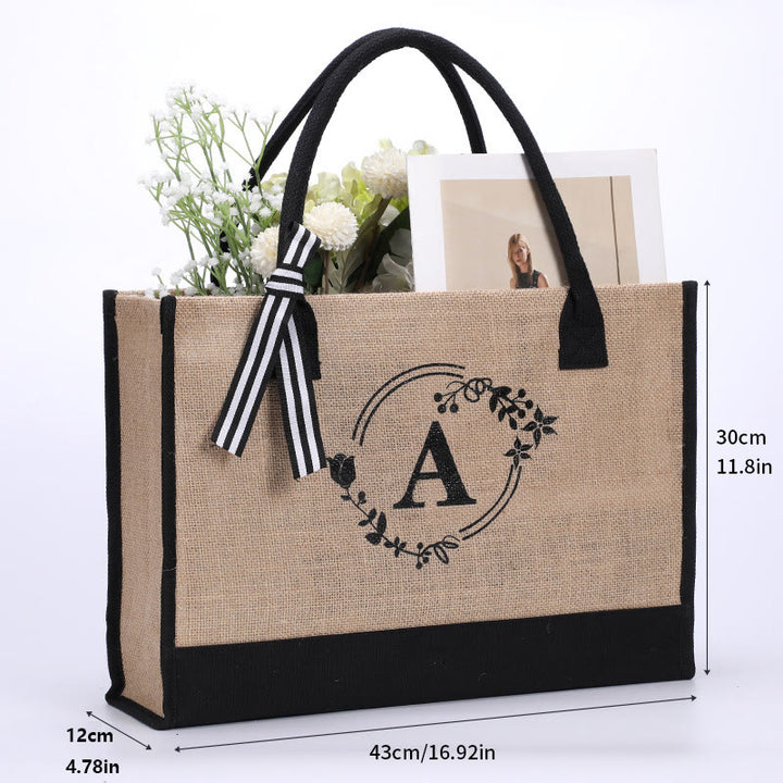 Personalisierte Einkaufstasche aus Canvas mit Blumenmuster und Initialen