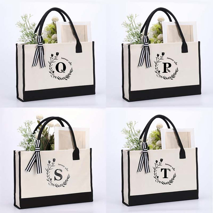 Personalisierte Einkaufstasche aus Canvas mit Blumenmuster und Initialen