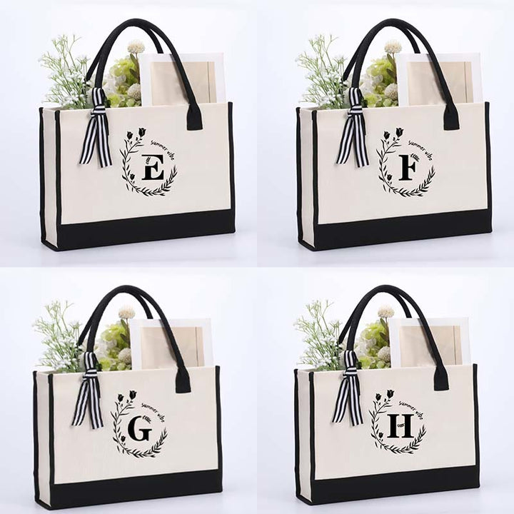 Personalisierte Einkaufstasche aus Canvas mit Blumenmuster und Initialen