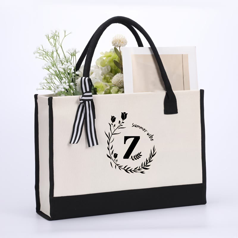 Personalisierte Einkaufstasche aus Canvas mit Blumenmuster und Initialen