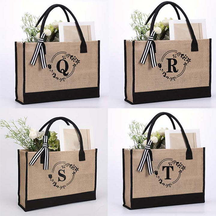 Personalisierte Einkaufstasche aus Canvas mit Blumenmuster und Initialen