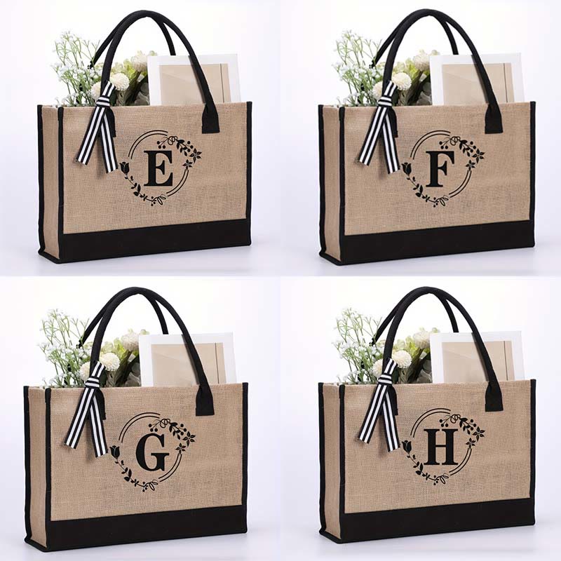 Personalisierte Einkaufstasche aus Canvas mit Blumenmuster und Initialen