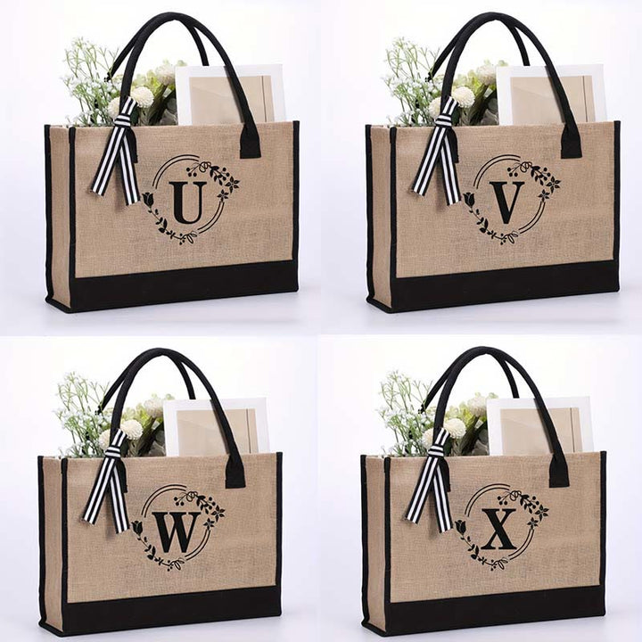 Personalisierte Einkaufstasche aus Canvas mit Blumenmuster und Initialen