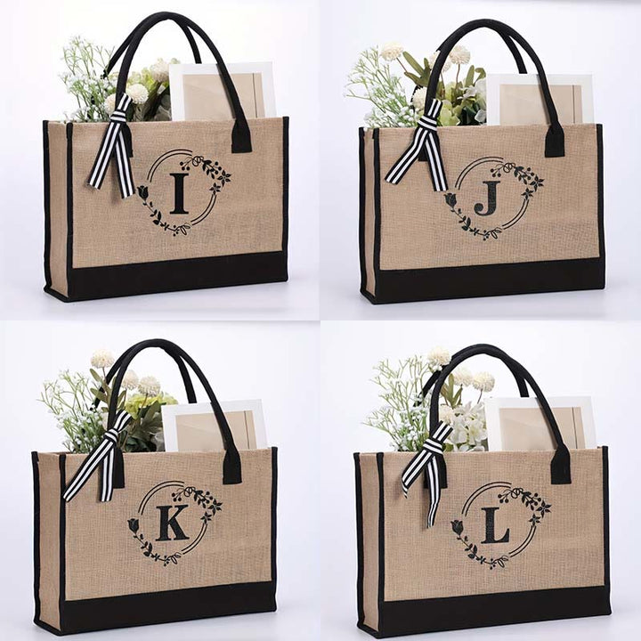 Personalisierte Einkaufstasche aus Canvas mit Blumenmuster und Initialen