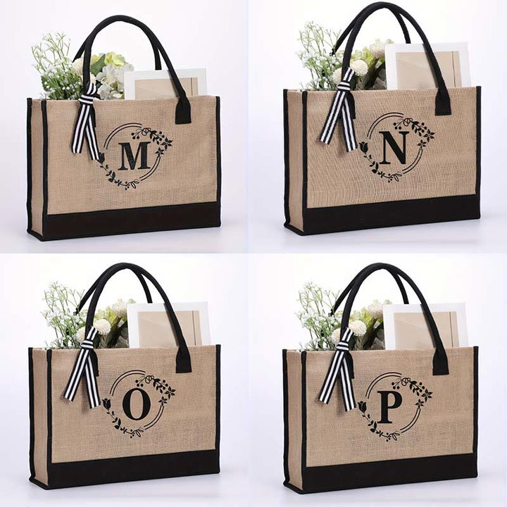 Personalisierte Einkaufstasche aus Canvas mit Blumenmuster und Initialen