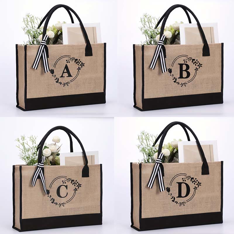 Personalisierte Einkaufstasche aus Canvas mit Blumenmuster und Initialen