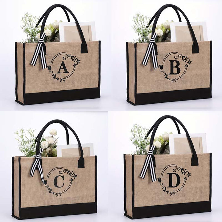 Personalisierte Einkaufstasche aus Canvas mit Blumenmuster und Initialen