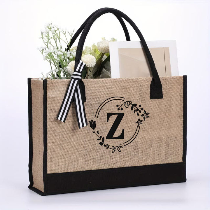 Personalisierte Einkaufstasche aus Canvas mit Blumenmuster und Initialen