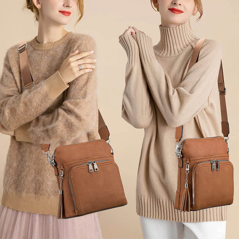 Umhängetasche für Damen, mehrere Taschen, Schultertasche aus weichem Leder mit Kartenfächern 