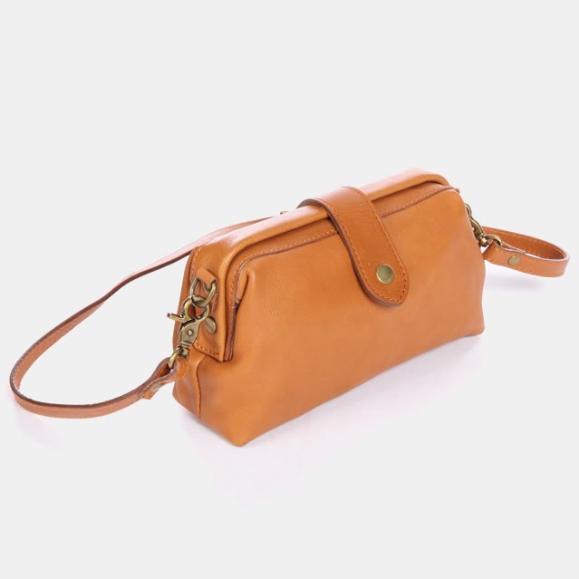 Retro-Handtasche aus echtem Leder mit einzigartiger Öffnung
