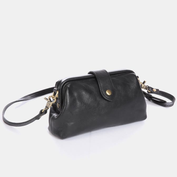 Retro-Handtasche aus echtem Leder mit einzigartiger Öffnung