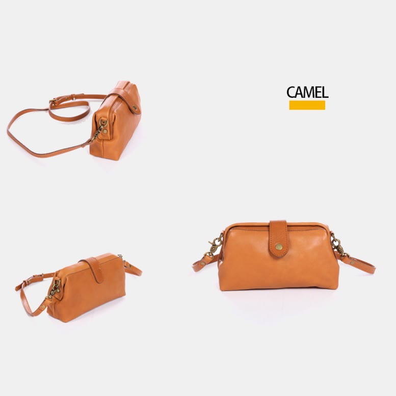Retro-Handtasche aus echtem Leder mit einzigartiger Öffnung