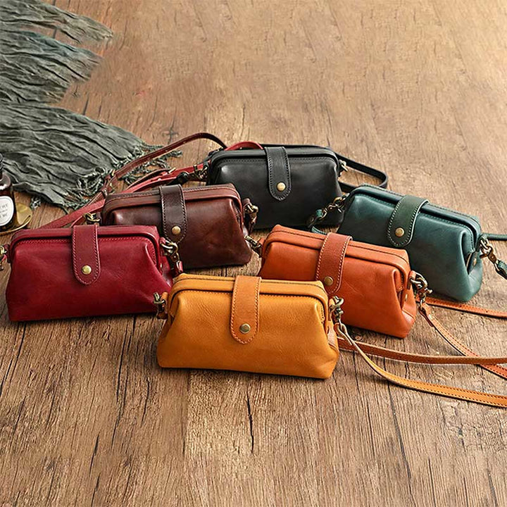 Retro-Handtasche aus echtem Leder mit einzigartiger Öffnung