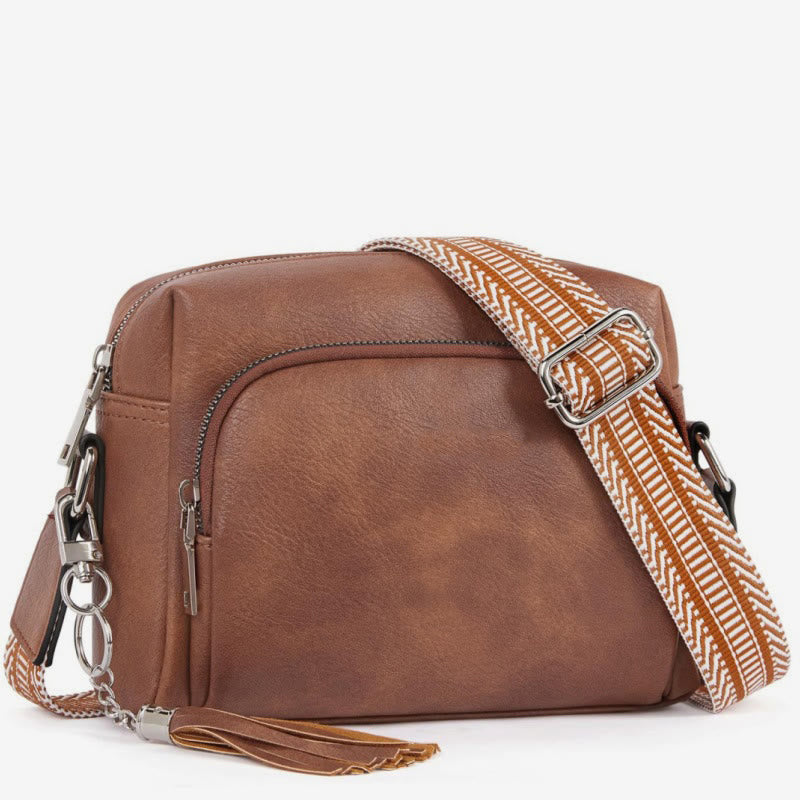 Trendy Umhängetasche aus Kunstleder für Damen, mittelgroße Schultertasche mit Quaste