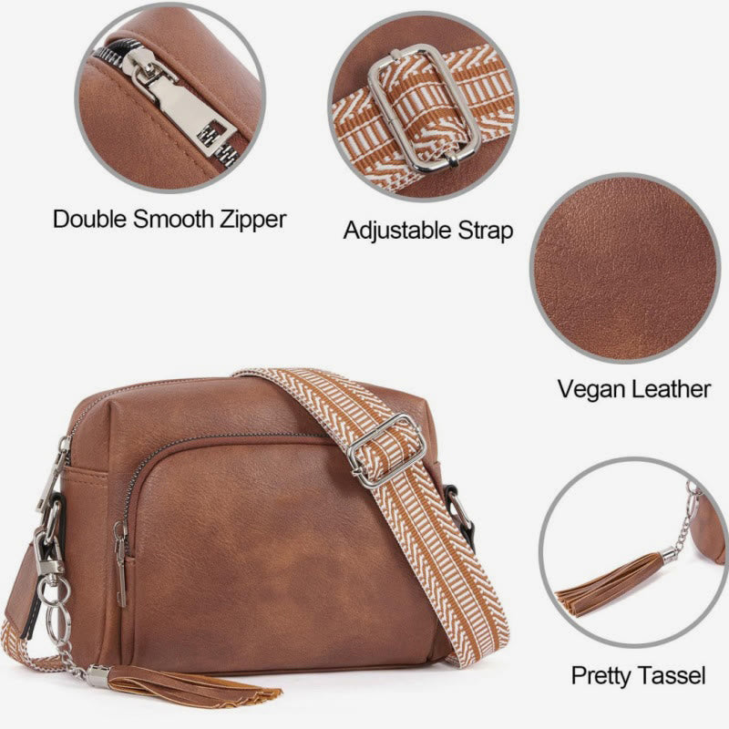 Trendy Umhängetasche aus Kunstleder für Damen, mittelgroße Schultertasche mit Quaste