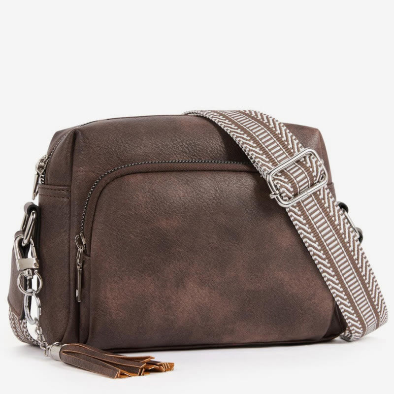 Trendy Umhängetasche aus Kunstleder für Damen, mittelgroße Schultertasche mit Quaste