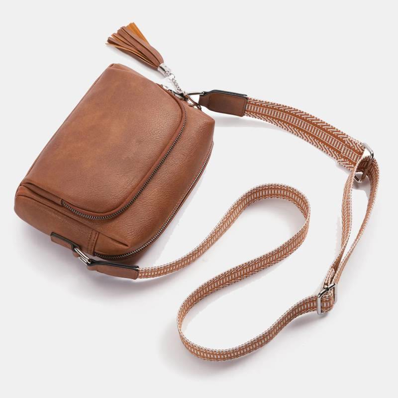 Trendy Umhängetasche aus Kunstleder für Damen, mittelgroße Schultertasche mit Quaste