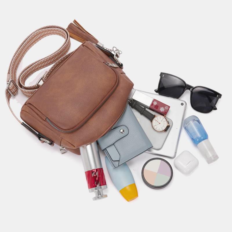 Trendy Umhängetasche aus Kunstleder für Damen, mittelgroße Schultertasche mit Quaste