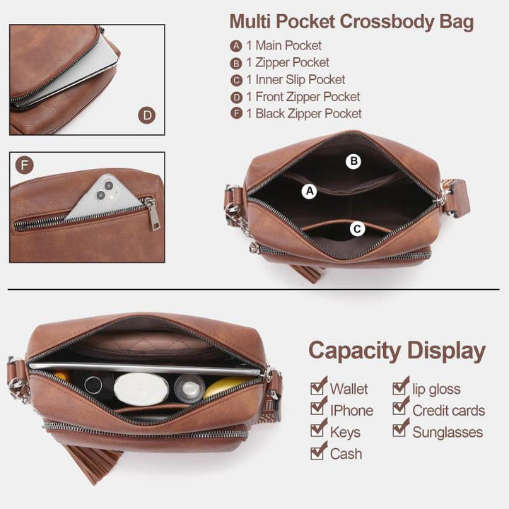 Trendy Umhängetasche aus Kunstleder für Damen, mittelgroße Schultertasche mit Quaste