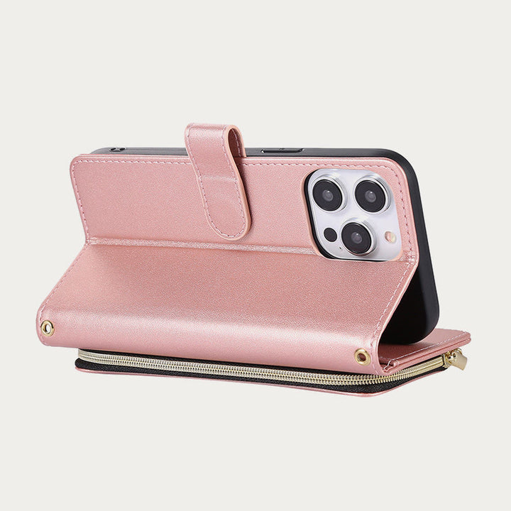 Handyhülle mit Reißverschluss und Clutch für iPhone, mit Umhängegurt und Handschlaufe