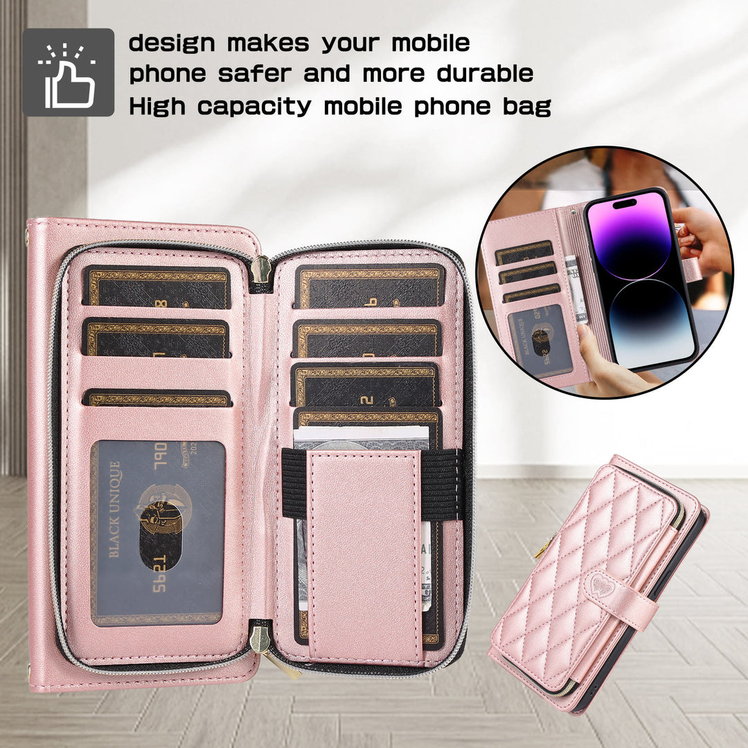 Handyhülle mit Reißverschluss und Clutch für iPhone, mit Umhängegurt und Handschlaufe