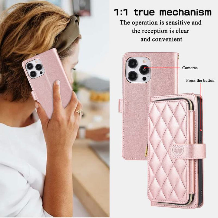 Handyhülle mit Reißverschluss und Clutch für iPhone, mit Umhängegurt und Handschlaufe