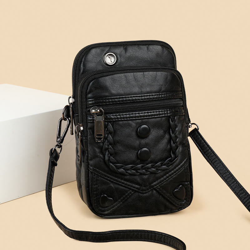 Große Kapazität Retro Handy Tasche Umhängetasche - Schwarz - image 4