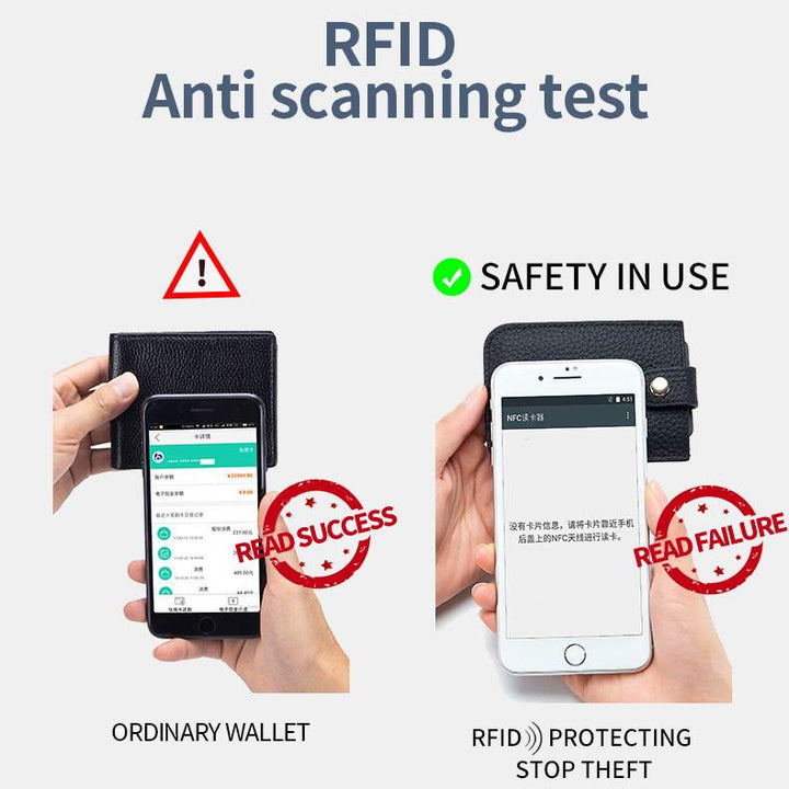 Ausziehbarer Kartenhalter, RFID-blockierendes kurzes Portemonnaie aus echtem Leder