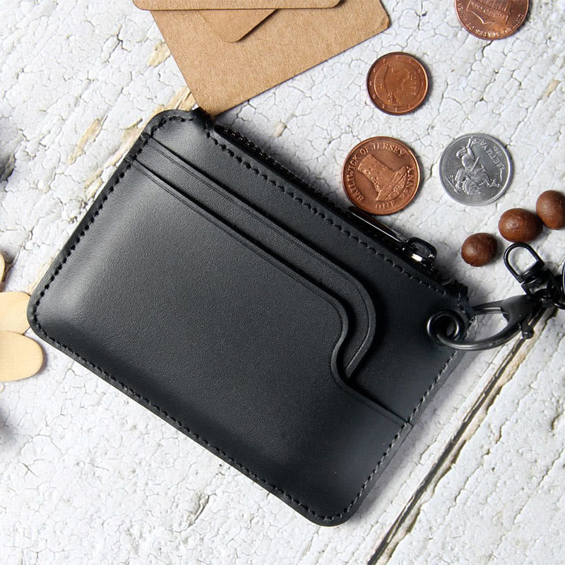 Kleine Geldbörse aus echtem Leder im Retro-Stil mit Reißverschluss und Schlüsselanhänger