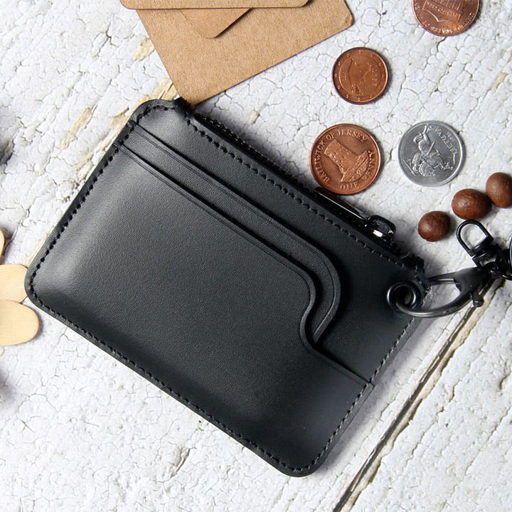 Kleine Geldbörse aus echtem Leder im Retro-Stil mit Reißverschluss und Schlüsselanhänger