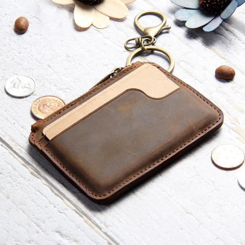 Kleine Geldbörse aus echtem Leder im Retro-Stil mit Reißverschluss und Schlüsselanhänger
