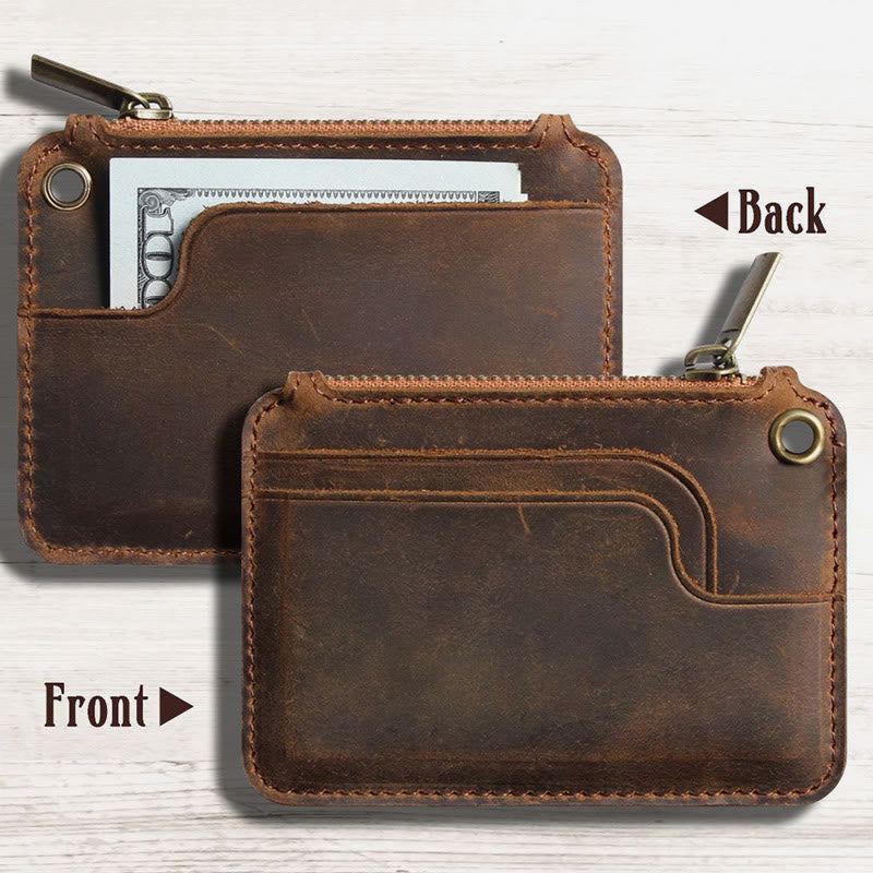 Kleine Geldbörse aus echtem Leder im Retro-Stil mit Reißverschluss und Schlüsselanhänger