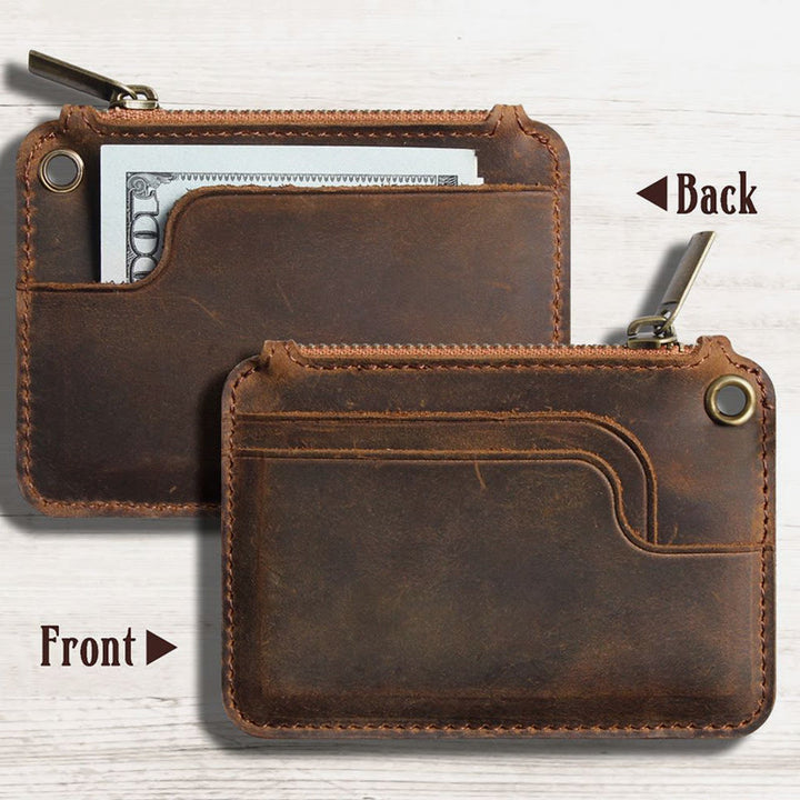 Kleine Geldbörse aus echtem Leder im Retro-Stil mit Reißverschluss und Schlüsselanhänger