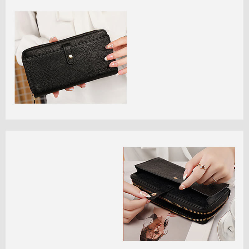 Damen Geldbörse aus Kunstleder mit Rundum-Reißverschluss, Clutch, Kreditkartenhalter