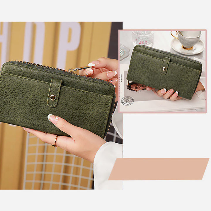 Damen Geldbörse aus Kunstleder mit Rundum-Reißverschluss, Clutch, Kreditkartenhalter
