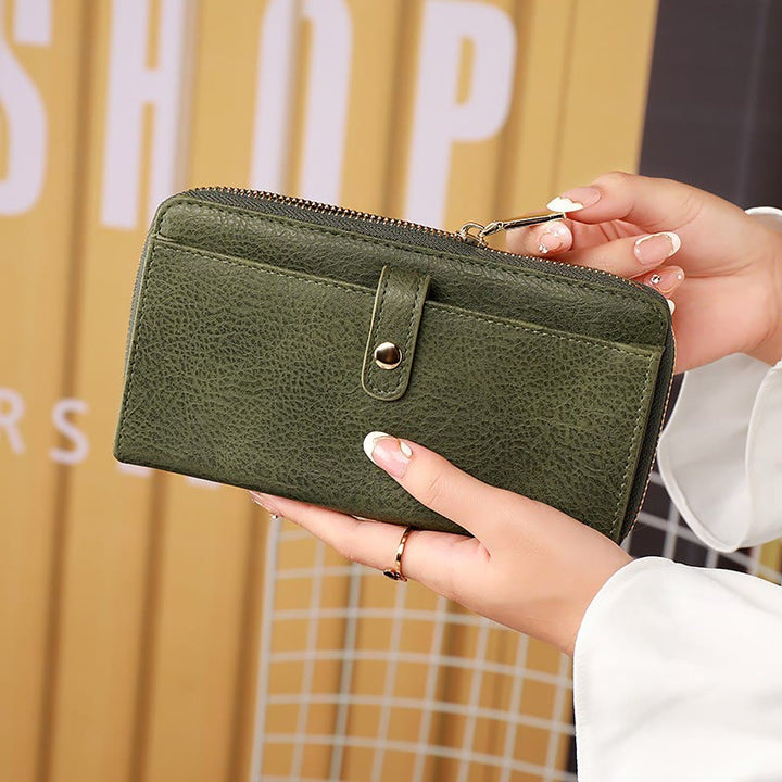 Damen Geldbörse aus Kunstleder mit Rundum-Reißverschluss, Clutch, Kreditkartenhalter