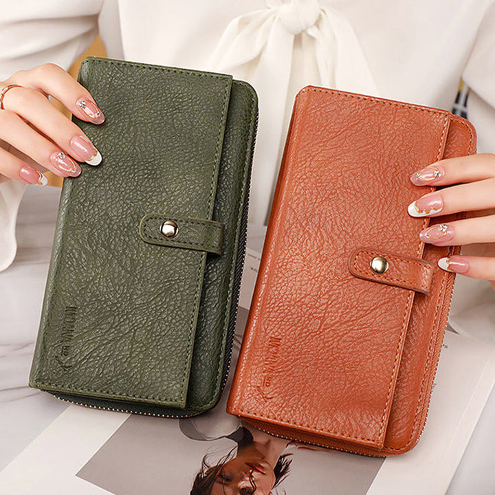 Damen Geldbörse aus Kunstleder mit Rundum-Reißverschluss, Clutch, Kreditkartenhalter