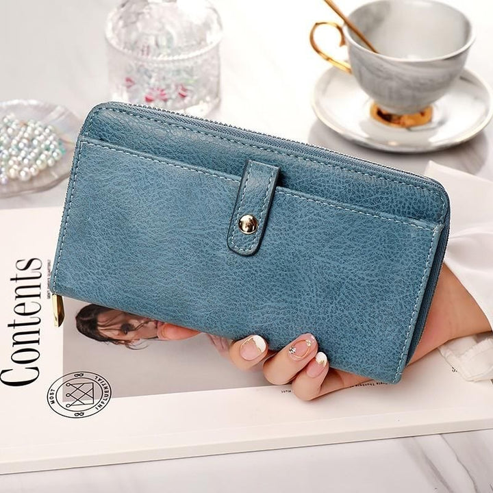 Damen Geldbörse aus Kunstleder mit Rundum-Reißverschluss, Clutch, Kreditkartenhalter
