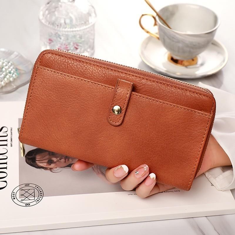 Damen Geldbörse aus Kunstleder mit Rundum-Reißverschluss, Clutch, Kreditkartenhalter