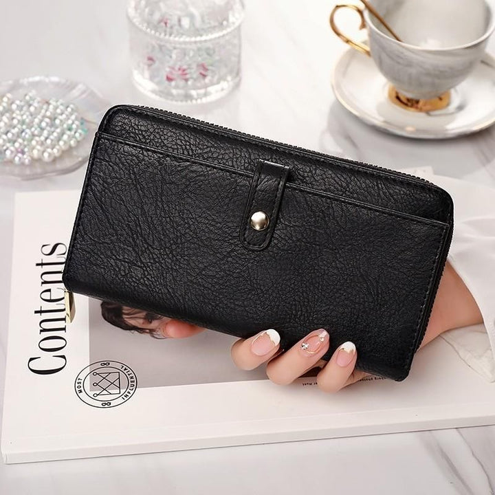 Damen Geldbörse aus Kunstleder mit Rundum-Reißverschluss, Clutch, Kreditkartenhalter