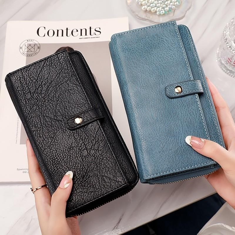 Damen Geldbörse aus Kunstleder mit Rundum-Reißverschluss, Clutch, Kreditkartenhalter